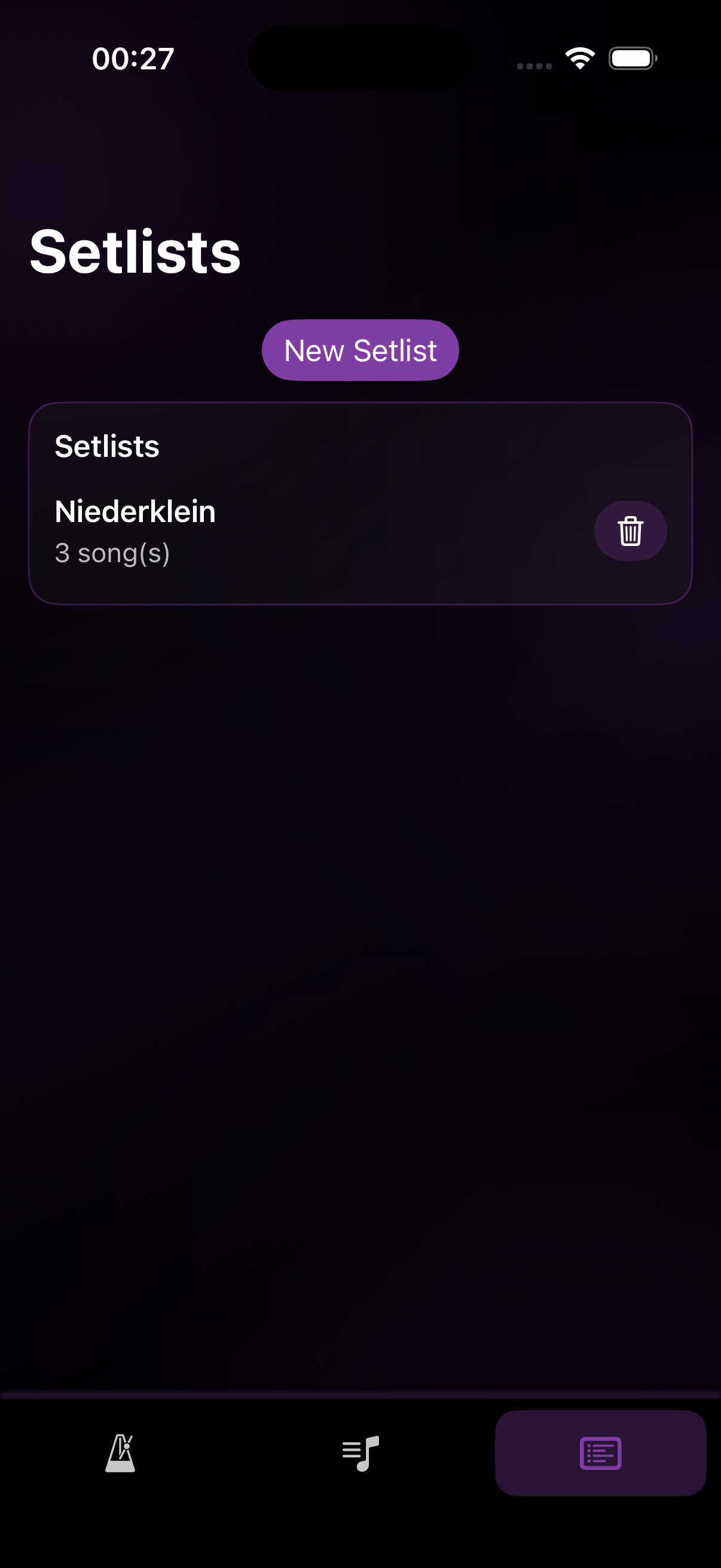 TempoDeck setlists view on iPhone